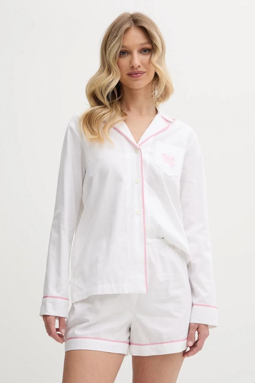 Bavlnené pyžamo Lauren Ralph Lauren biela farba, bavlnené, ILN12417
