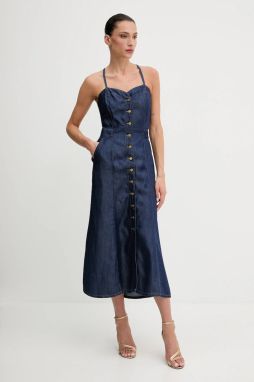 Rifľové šaty Guess EDNA tmavomodrá farba, midi, áčkový strih, W5GK43 D5N61