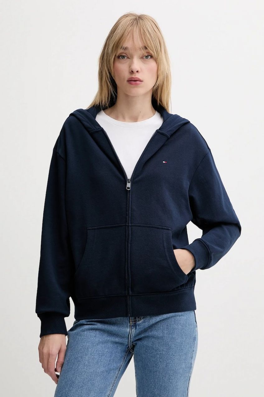 Mikina Tommy Hilfiger tmavomodrá farba, s kapucňou, jednofarebná, UW0UW05772
