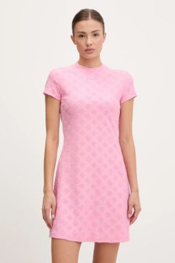 Šaty Guess PEONY ružová farba, mini, rovný strih, V5GK07 KCT02