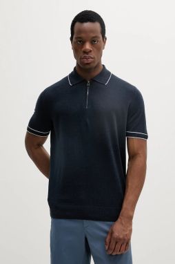 Ľanové polo BOSS tmavomodrá farba, jednofarebné, 50537640