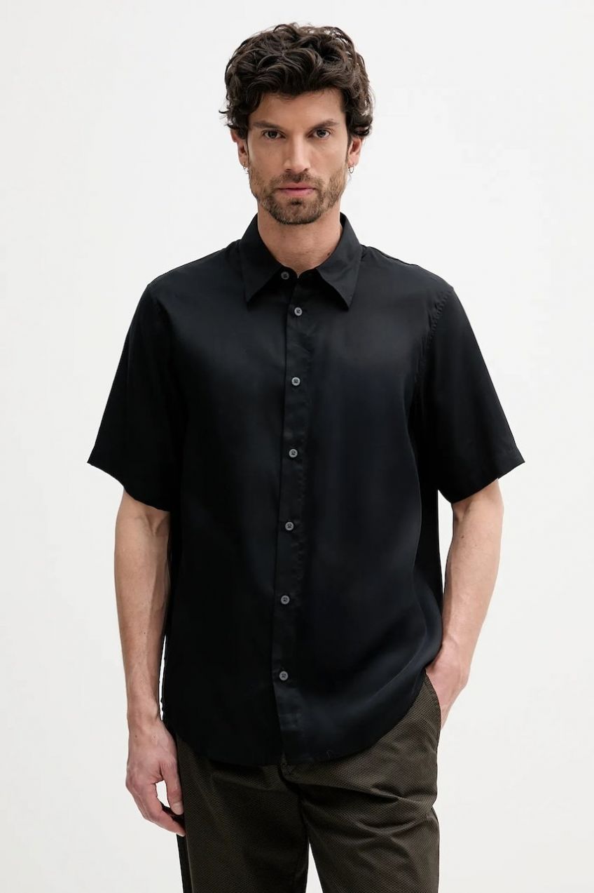Košeľa Armani Exchange čierna farba, regular, s klasickým golierom, XM000451 AF13172