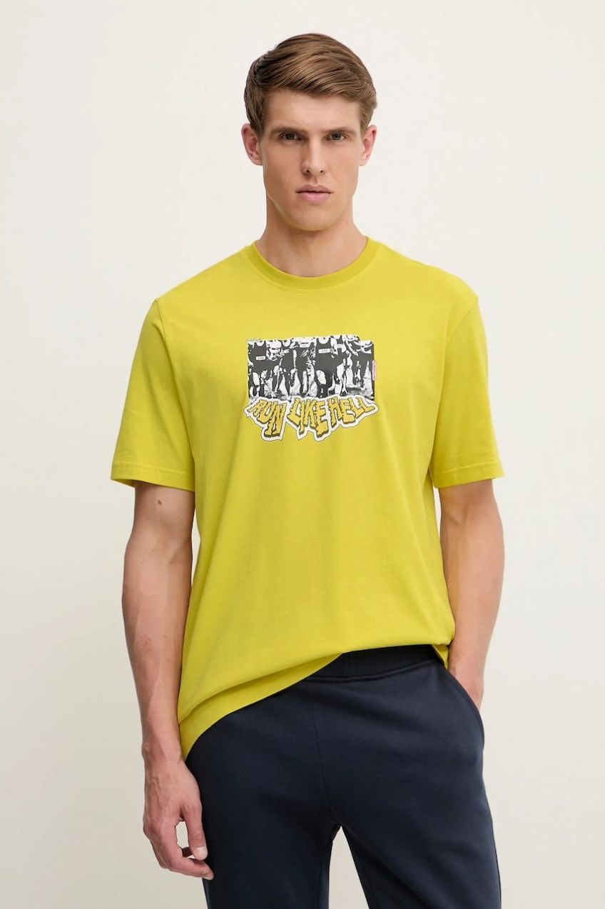 Bavlnené tričko adidas Originals Q12 TS Crowd pánske, žltá farba, s potlačou, JD0709
