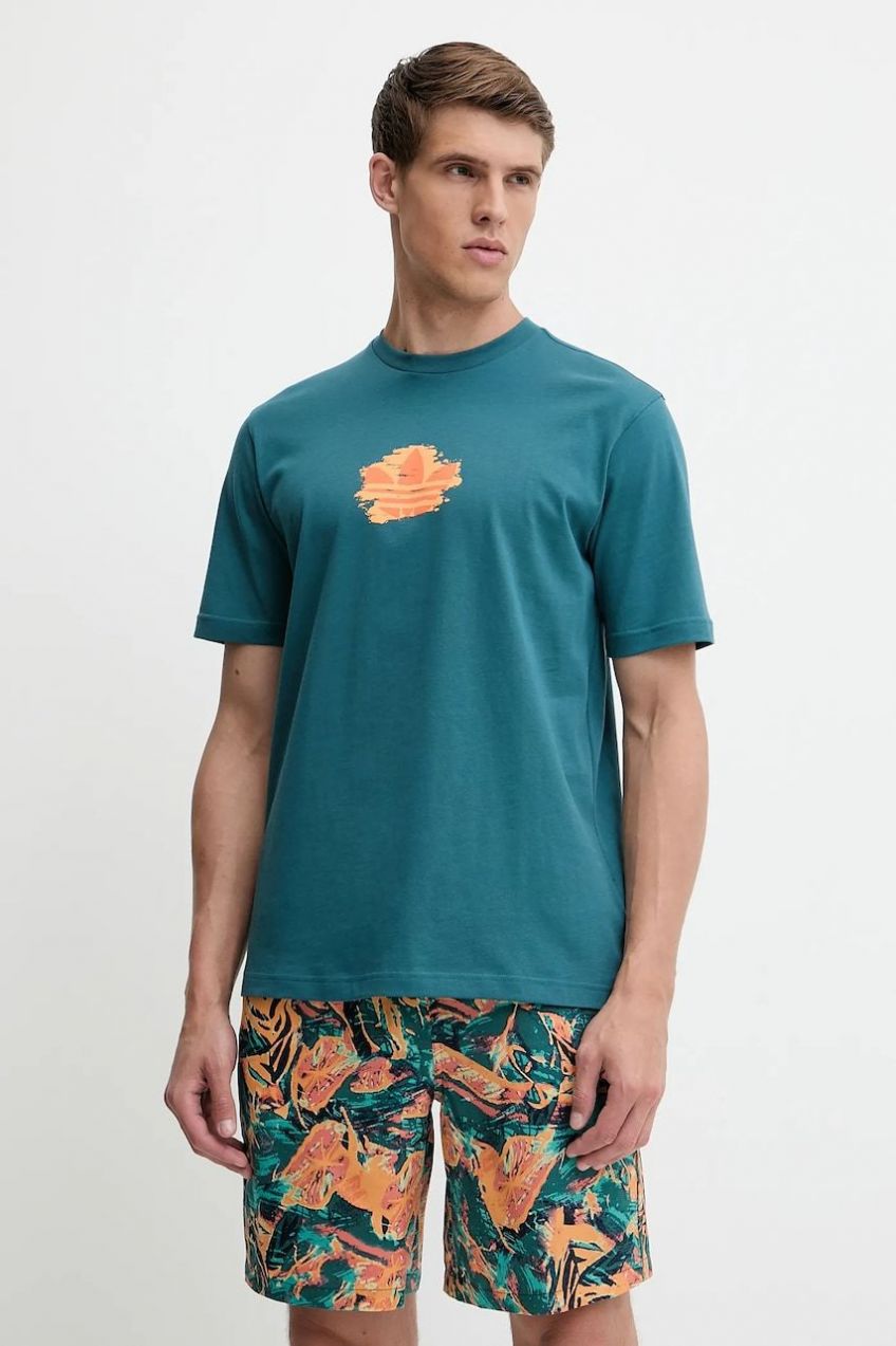 Bavlnené tričko adidas Originals Graphic Tee pánske, tyrkysová farba, s potlačou, KC4940