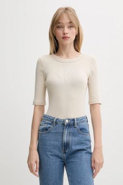 Tričko Calvin Klein Jeans dámske, béžová farba, LV044C204G