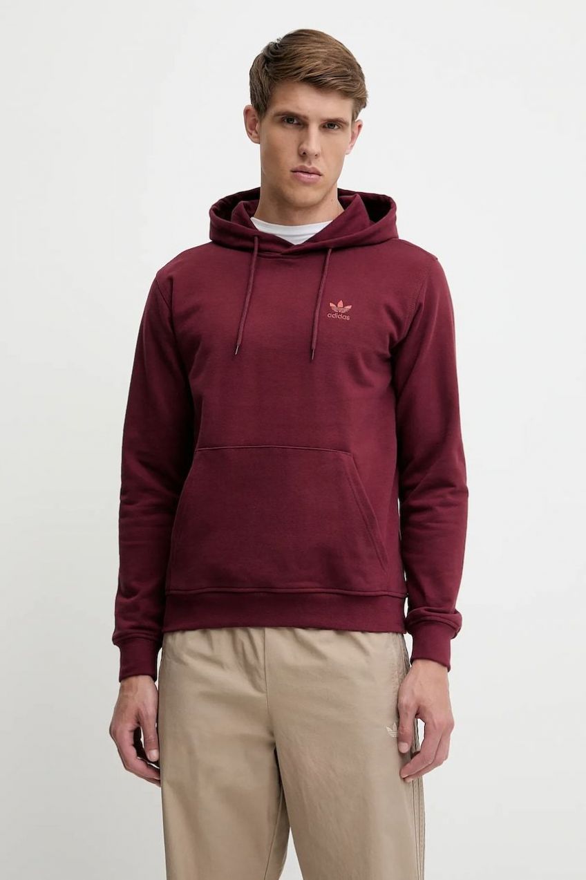Bavlnená mikina adidas Originals Essential bordová farba, s kapucňou, jednofarebná, JD2409