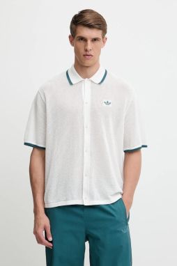 Bavlnená košeľa adidas Originals Knitted Shirt biela farba, voľný strih, s klasickým golierom, KC3526