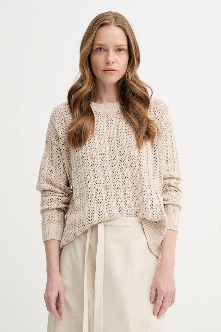 Sveter s prímesou ľanu Levi's SUNRISE CROCHET SWEATER béžová farba, ľahké, 0013A
