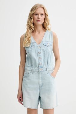Rifľový overal Levi's VEST ROMPER bavlnené, v výstrih, 001WM