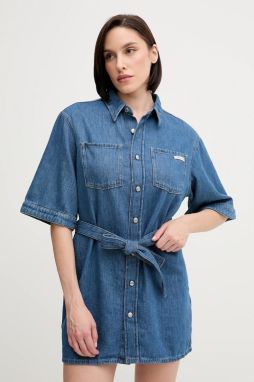 Šaty s prímesou ľanu Calvin Klein Jeans mini, rovný strih, J20J225169