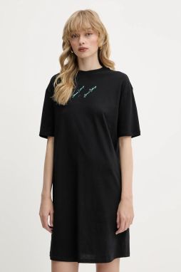 Bavlnené šaty Armani Exchange čierna farba, mini, rovný strih, XW000378 AF10354