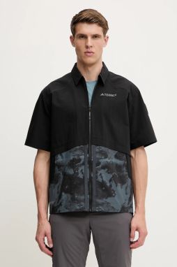 Košeľa adidas TERREX x National Geographic čierna farba, voľný strih, s klasickým golierom, JD5947