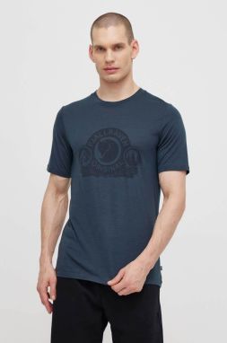 Vlnené tričko Fjallraven Abisko Wool Classic tmavomodrá farba, s potlačou, F84117