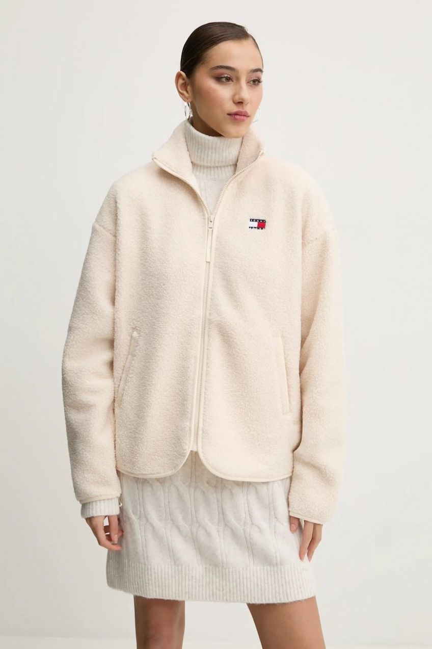 Fleecová mikina Tommy Jeans béžová farba, jednofarebná, DW0DW20174