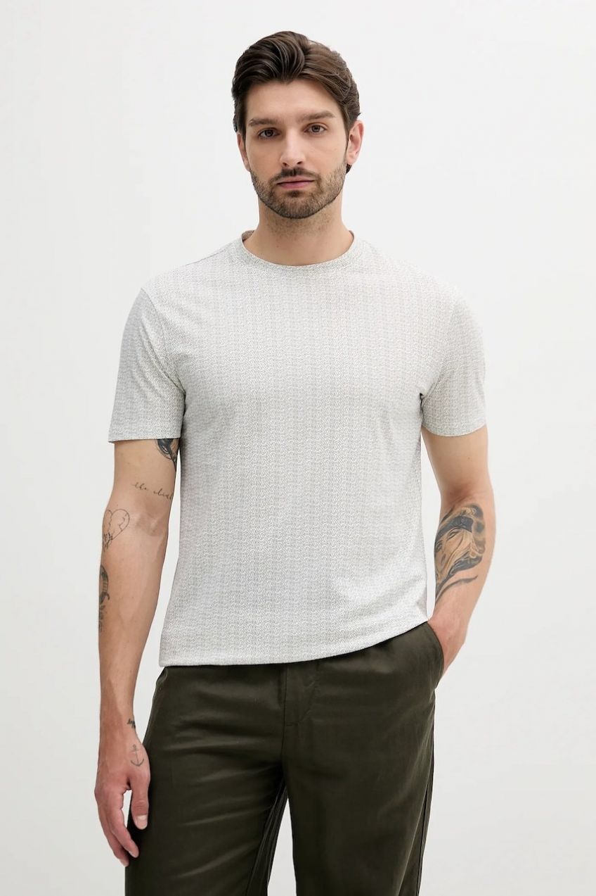 Bavlnené tričko Armani Exchange pánske, biela farba, vzorované, XM000561 AF10356