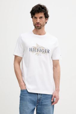 Bavlnené tričko Tommy Hilfiger pánske, biela farba, s potlačou, MW0MW39353