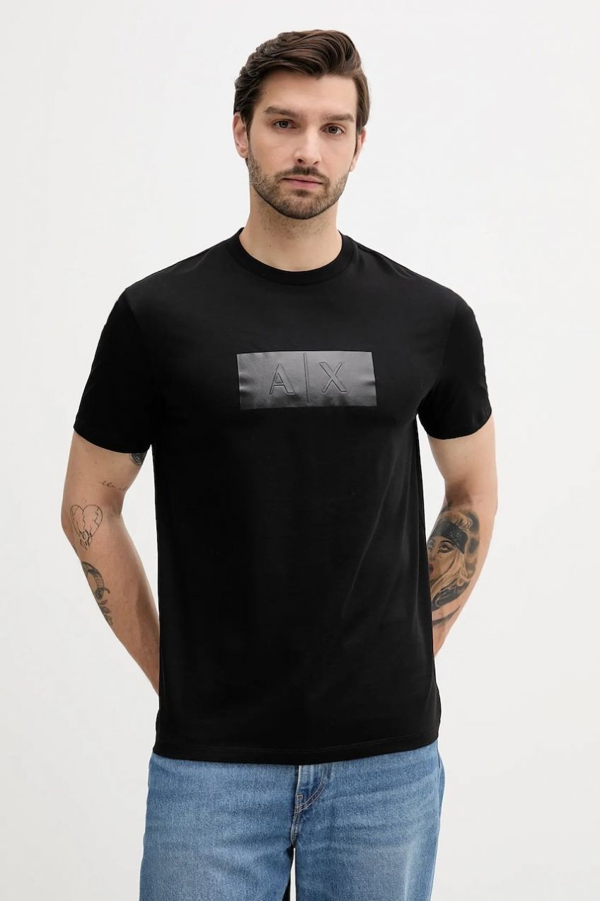 Bavlnené tričko Armani Exchange pánske, čierna farba, s nášivkou, XM000786 AF10364