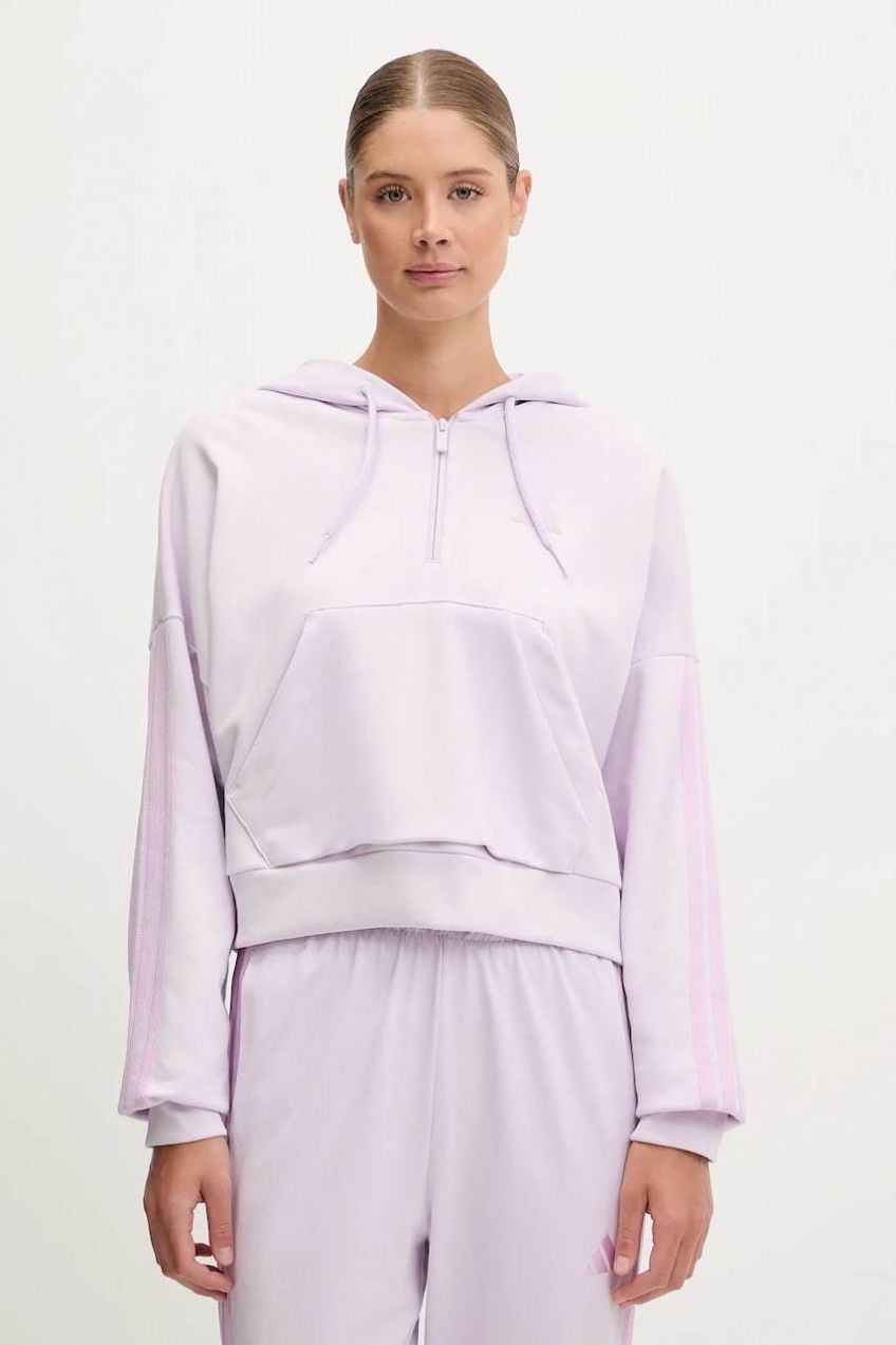 Mikina adidas Essentials fialová farba, s kapucňou, jednofarebná, JN1947