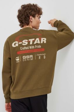 Mikina G-Star pánska, zelená farba, jednofarebná