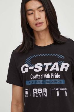 Bavlnené tričko G-Star čierna farba, s potlačou