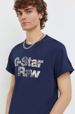 Bavlnené tričko G-Star pánsky, tmavomodrá farba, s potlačou