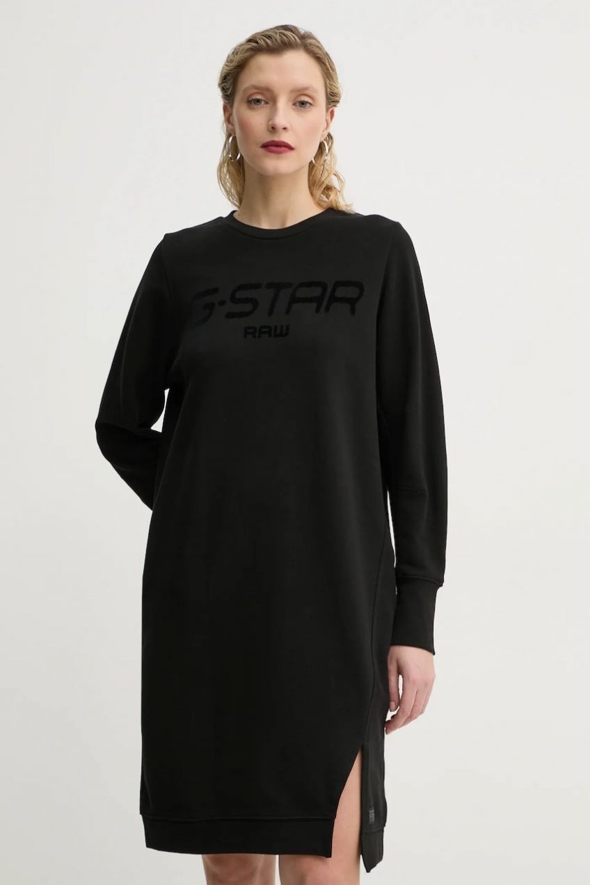 Bavlnené šaty G-Star čierna farba, mini, oversize, D25038-D589