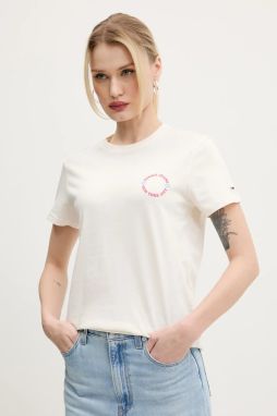 Bavlnené tričko Tommy Jeans dámske, béžová farba, DW0DW21768
