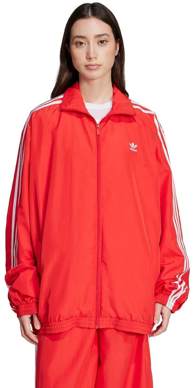 Mikina adidas Originals Oversized Tracktop dámska, červená farba, s nášivkou, JD3393