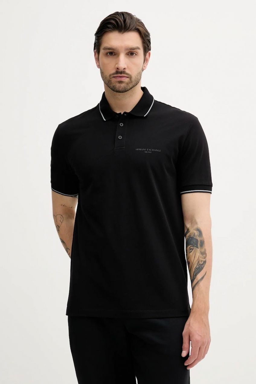 Bavlnené polo tričko Armani Exchange čierna farba, jednofarebné, XM000489 AF13026