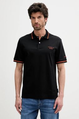 Bavlnené polo tričko BOSS čierna farba, s nášivkou, 50543257