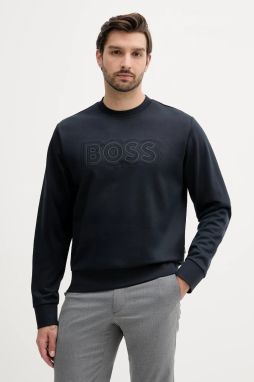 Bavlnená mikina BOSS tmavomodrá farba, s nášivkou, 50543914