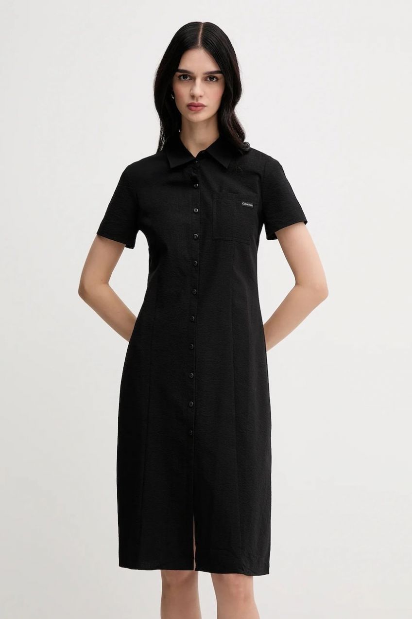 Dievčenské bavlnené šaty Calvin Klein Jeans čierna farba, mini, rovný strih, J20J225299