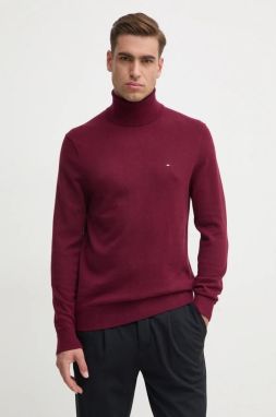 Sveter s prímesou kašmíru Tommy Hilfiger bordová farba, tenký, s rolákom