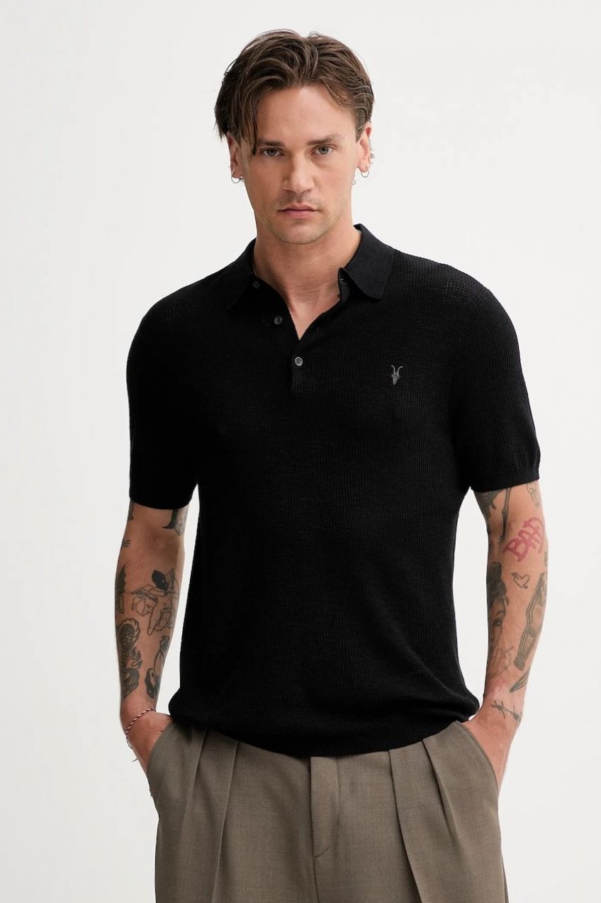 Bavlnené polo tričko AllSaints AUBREY SS šedá farba, jednofarebné, M020KA