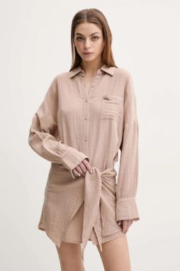 Bavlnené šaty Melissa Odabash hnedá farba, mini, oversize, Sara