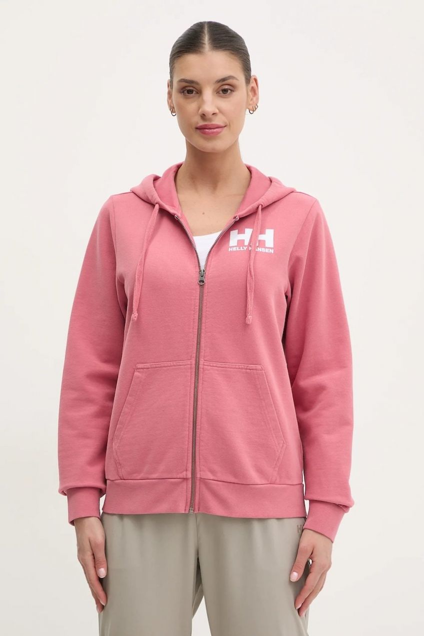 Bavlnená mikina Helly Hansen dámska, ružová farba, s kapucňou, melanžová, 34461