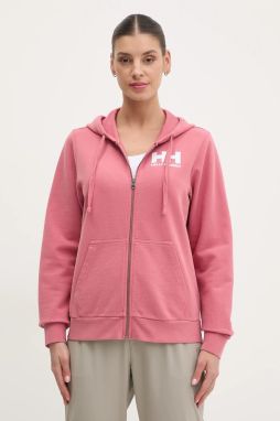 Bavlnená mikina Helly Hansen dámska, ružová farba, s kapucňou, melanžová, 34461