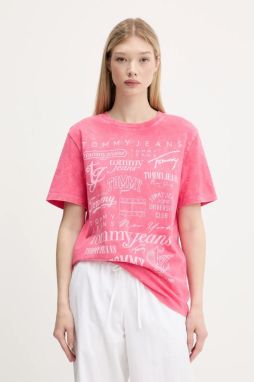 Bavlnené tričko Tommy Jeans dámske, ružová farba, DW0DW20923