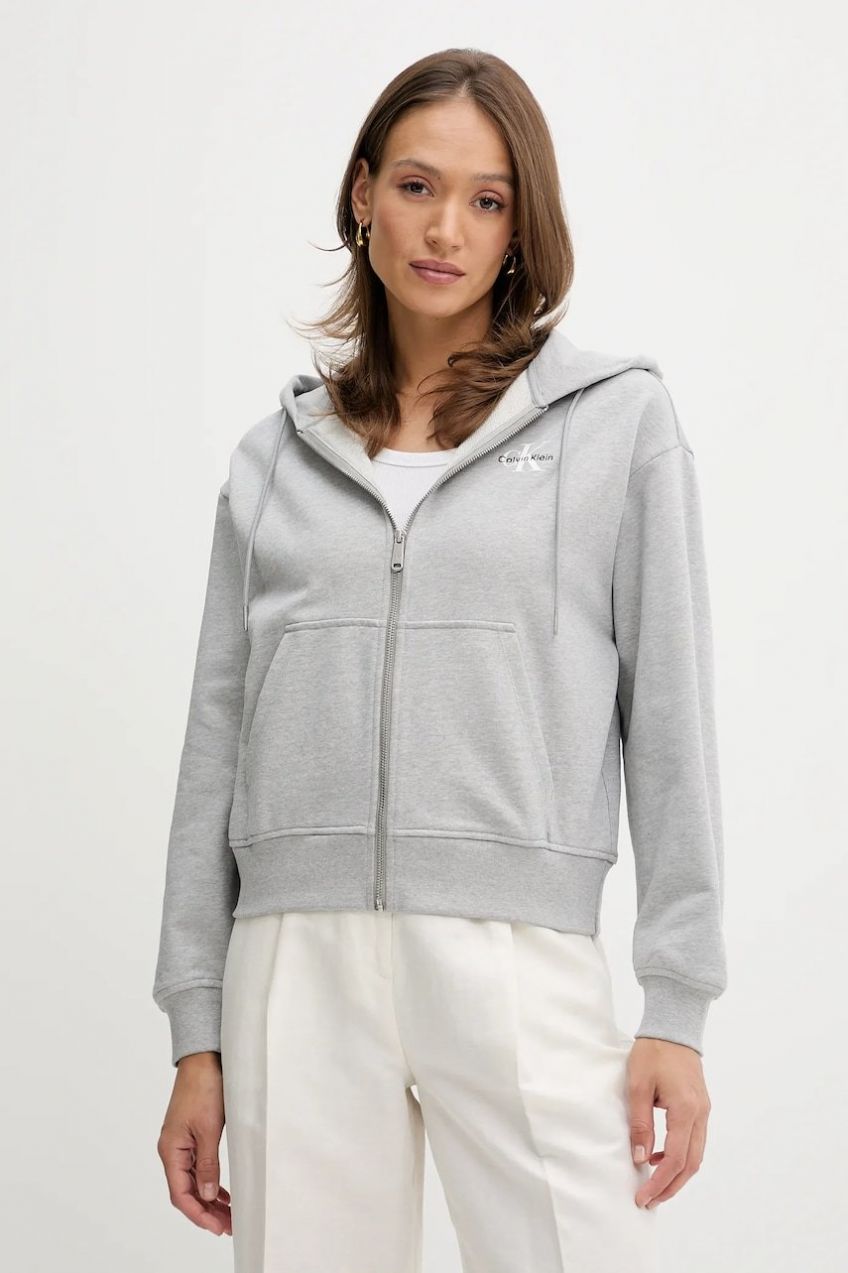 Mikina Calvin Klein Jeans šedá farba, s kapucňou, s potlačou, LV047B270G