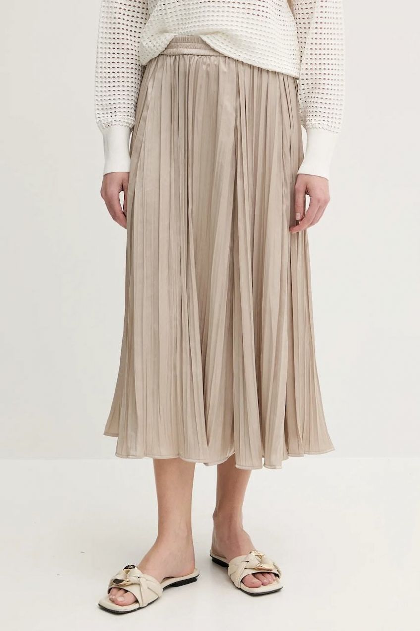 Sukňa MICHAEL Michael Kors béžová farba, midi, áčkový strih, MS570GDHCP