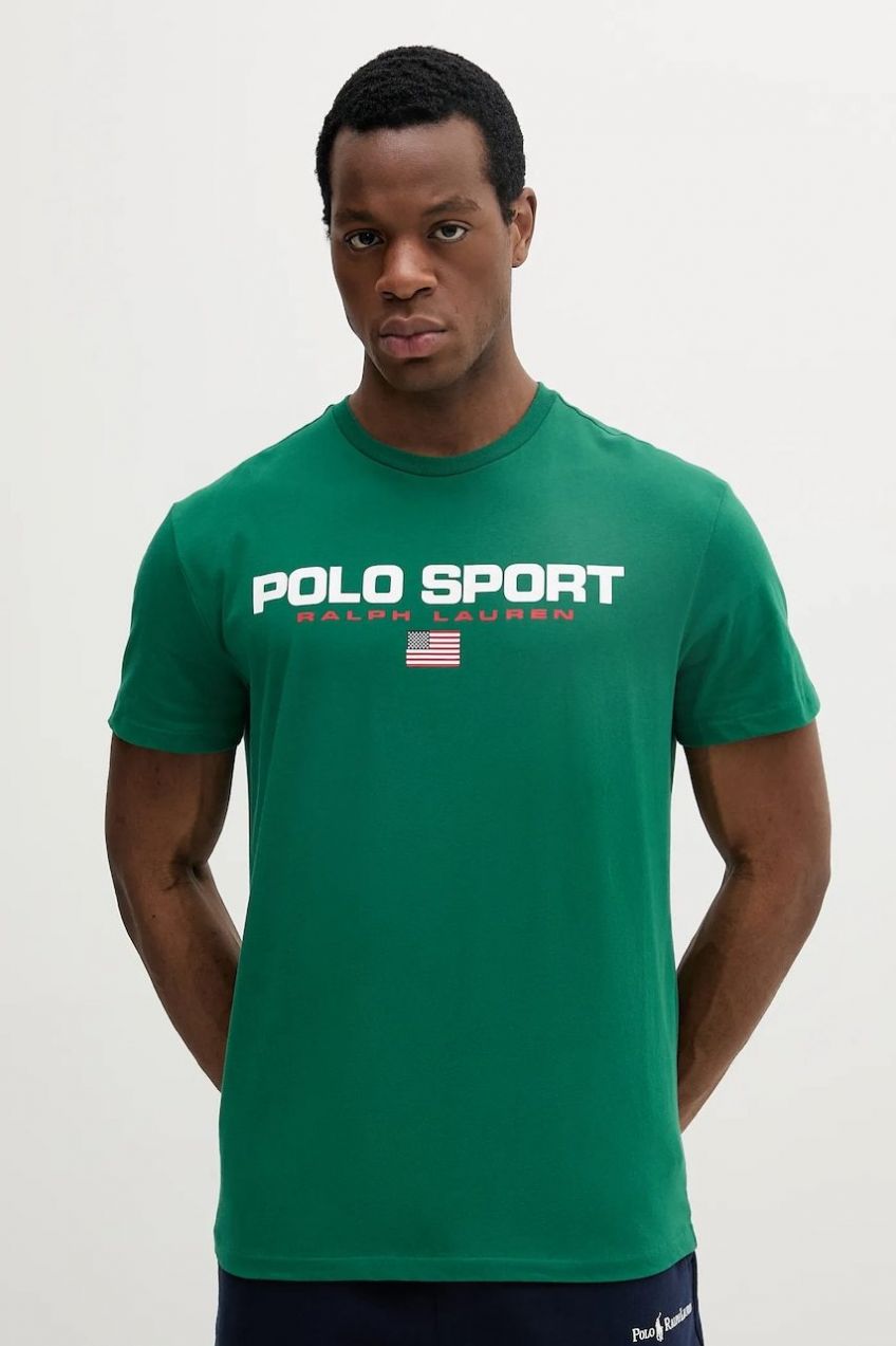 Bavlnené tričko Polo Ralph Lauren pánske, zelená farba, s potlačou, 710880627