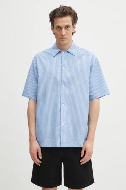 Bavlnená košeľa Norse Projects Mads Poplin Stripe SS voľný strih, s klasickým golierom, N40.0831.7000
