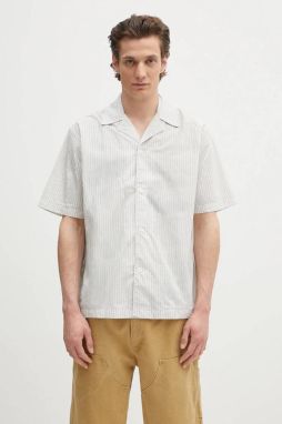 Bavlnená košeľa Norse Projects Mads Poplin Stripe SS biela farba, voľný strih, s klasickým golierom, N40.0831.0957