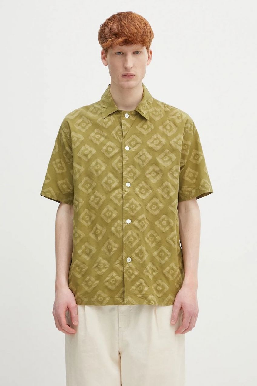 Bavlnená košeľa Norse Projects Mads Batik SS Shirt zelená farba, regular, N40.0833.8037