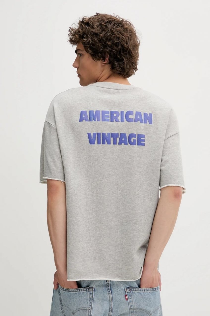 Tričko American Vintage pánske, šedá farba, s potlačou, MZOF02AE25