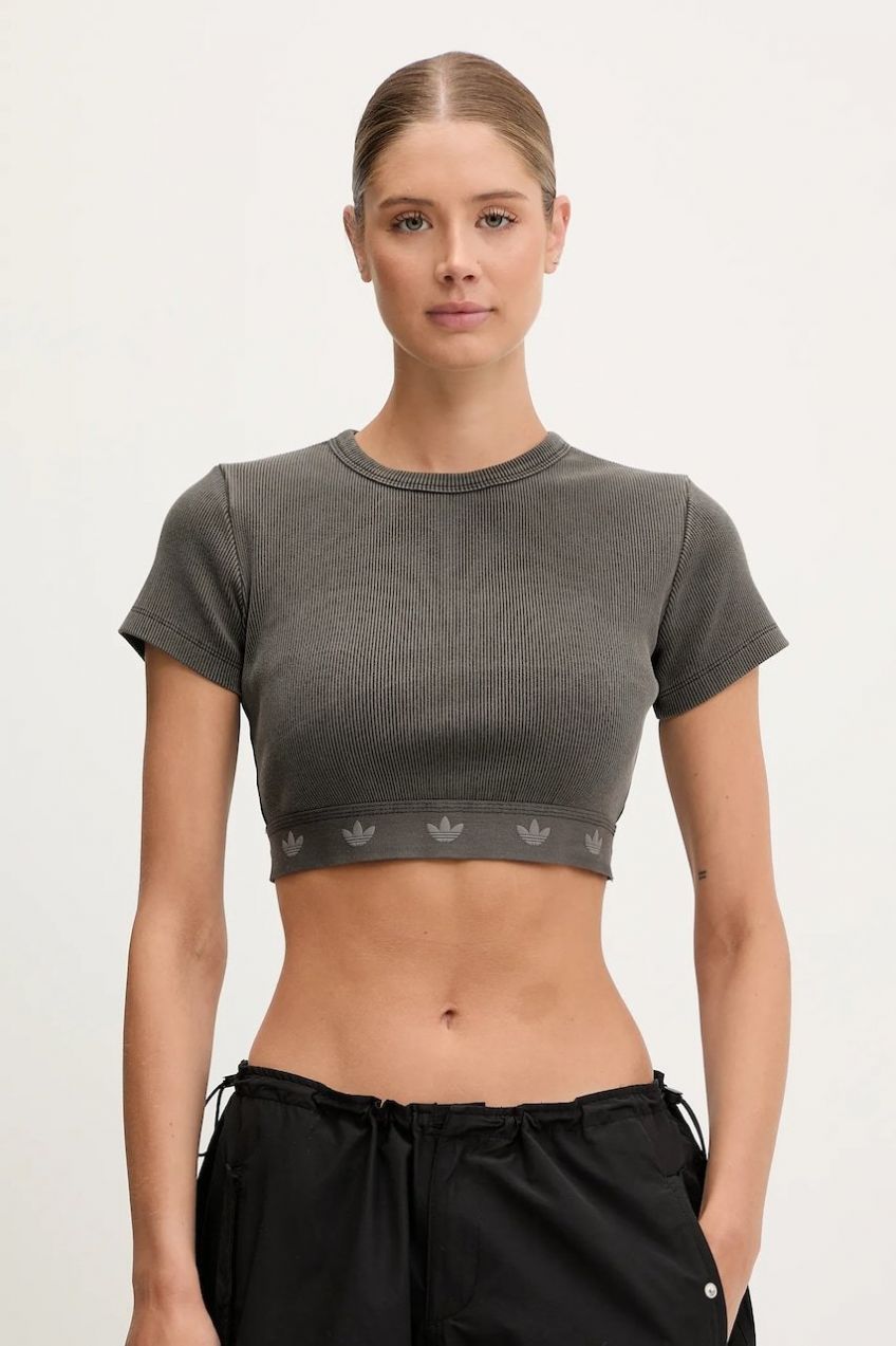 Tričko adidas Originals Rib SS Top dámske, šedá farba, JD0041