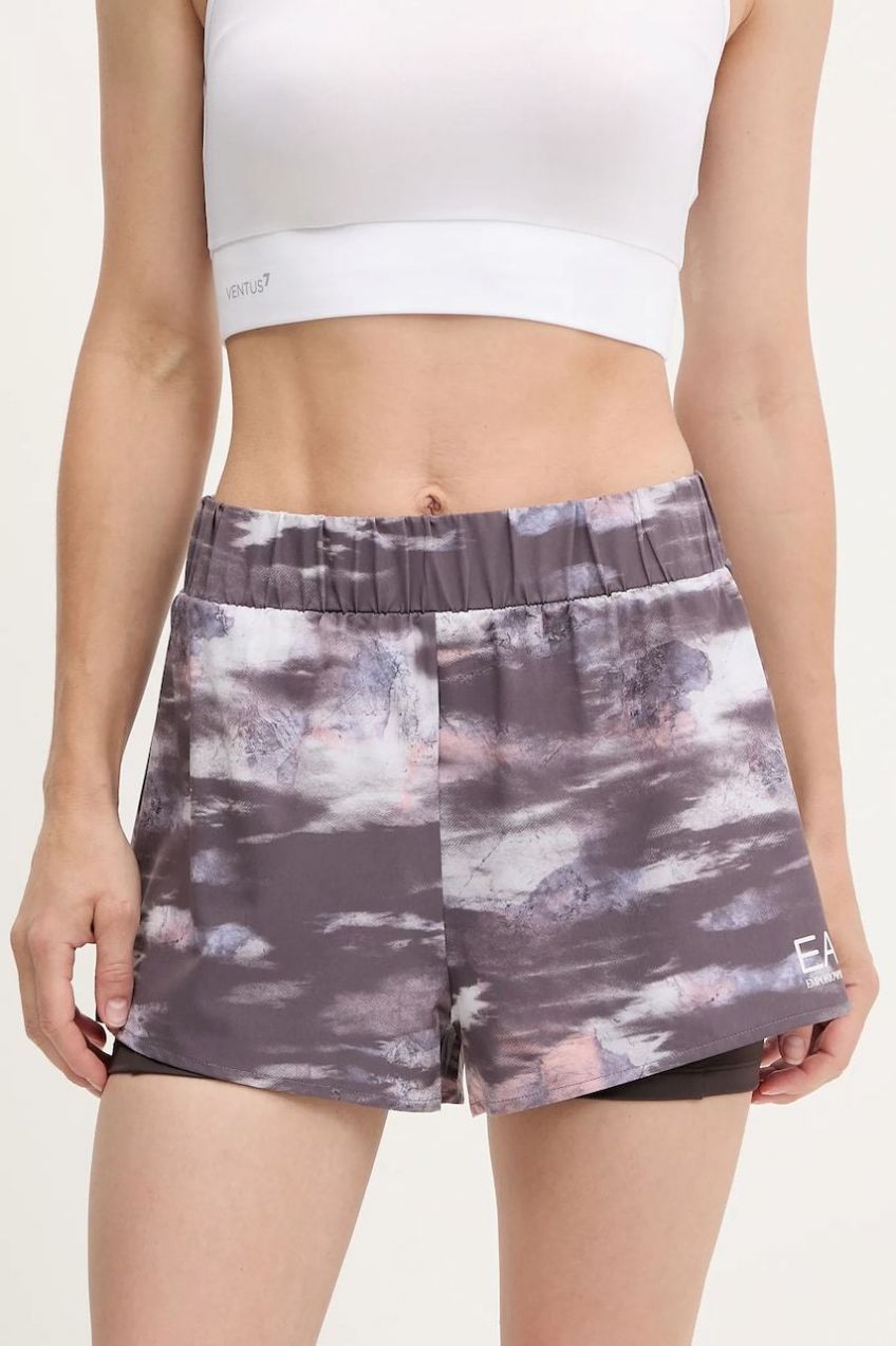 Tréningové šortky EA7 Emporio Armani fialová farba, vzorované, vysoký pás, AF13662.7W000240