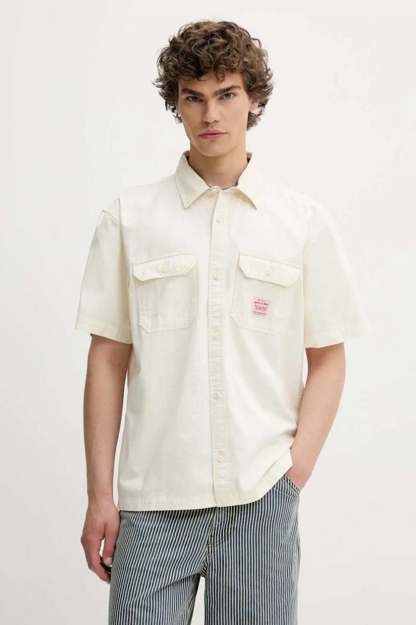 Bavlnená košeľa Levi's SS DALTON WORKER WW béžová farba, voľný strih, s klasickým golierom, 001TA