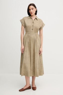 Šaty s prímesou ľanu Pedro del Hierro zelená farba, maxi, áčkový strih, 3819816
