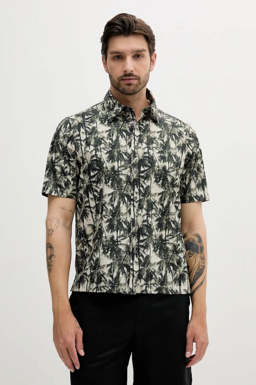 Bavlnená košeľa Armani Exchange zelená farba, regular, s klasickým golierom, XM001240 AF14869